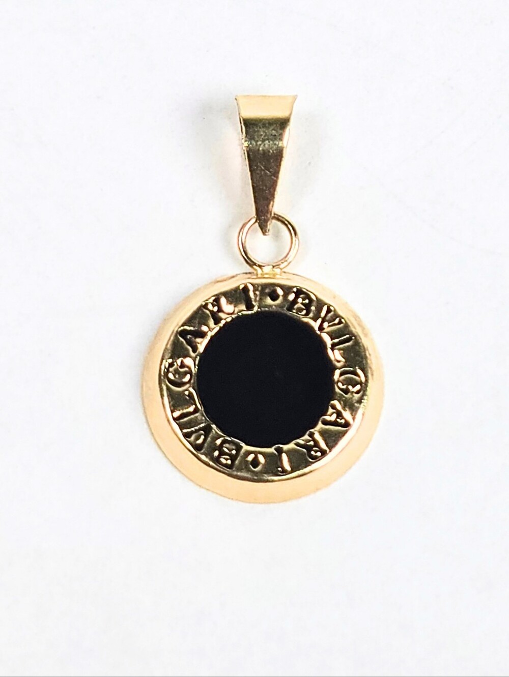 10K Gold Bvlgari Black Circle Pendant Charm 14.5mm Minimalist